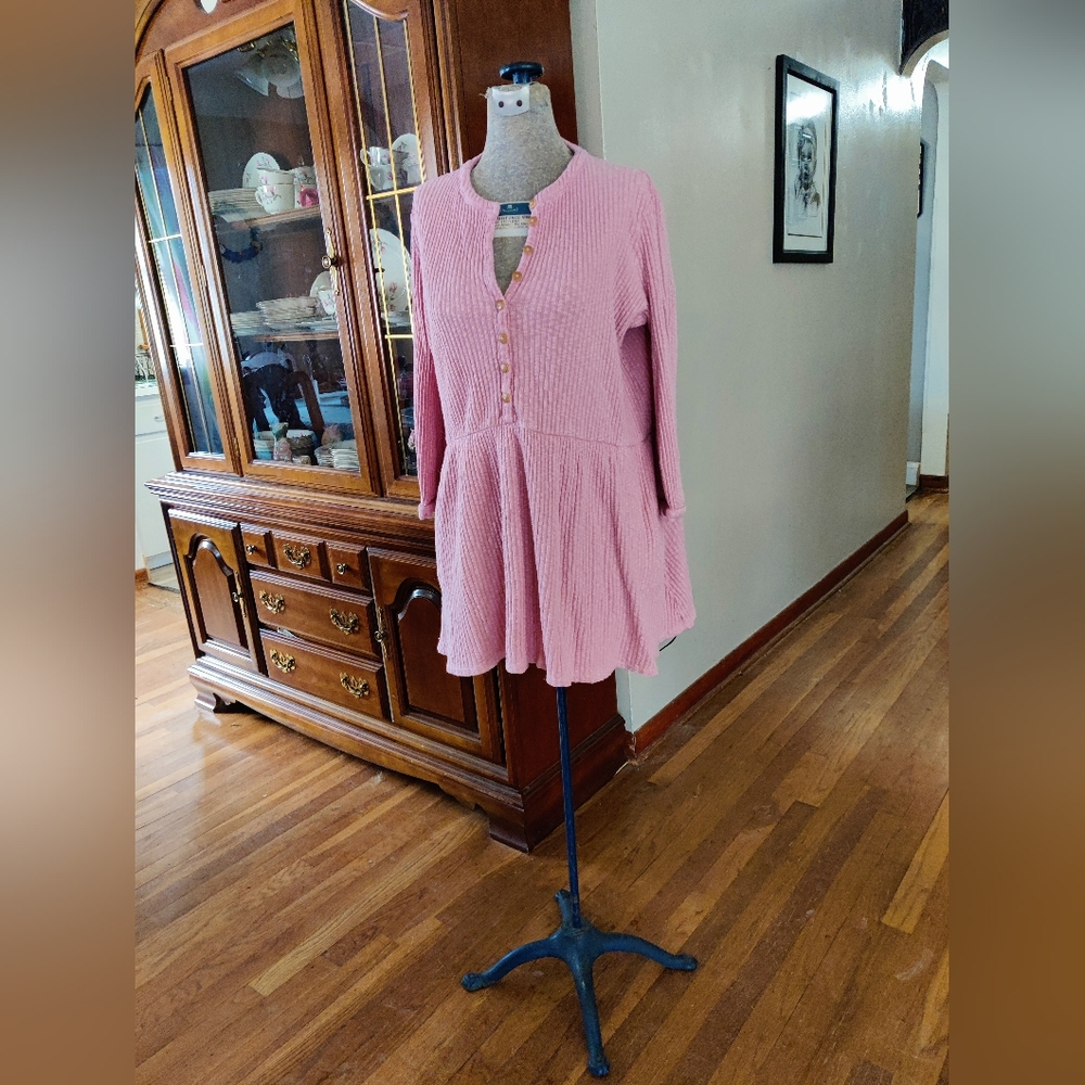 Free People Blossom Button Up Waffle Knit Shirt Dress Size Small